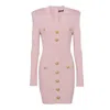 Balmain Button-embellished Knitted Minidress In Pink