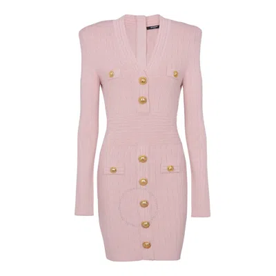 Balmain Button-embellished Knitted Minidress In Pink