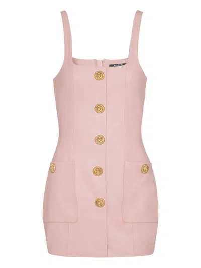 Balmain Button-embellished Leather Mini Dress In Pink