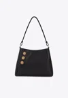 Balmain Emblem Crest Button Leather Shoulder Bag