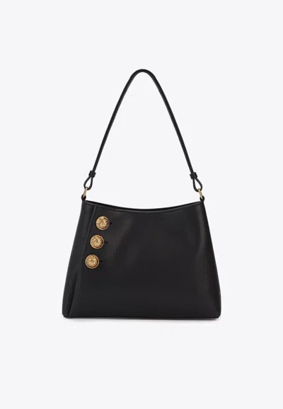 Balmain Button Embellished Leather Shoulder Bag In Black