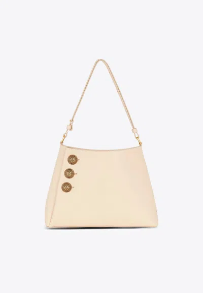 Balmain Button Embellished Leather Shoulder Bag In Brown