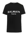 Balmain Black Crewneck T-shirt With Logo Print And Golden Buttons In Jersey Woman In Black