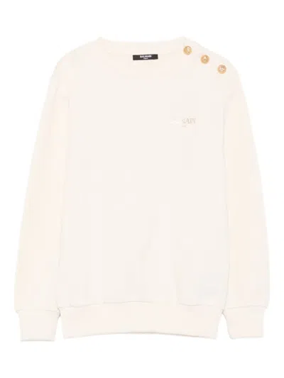 Balmain Kids' Button-embellished Logo Sweatshirt In Pink