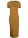 Balmain Button-embellished Midi Dress In Brown