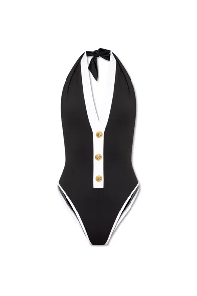 Balmain Button Embellished One Piece Swimsuit In Multi