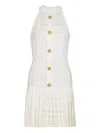 Balmain Button-embellished Pleated Dress In White