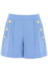 Balmain Button Embellished Pleated Shorts In Azzurro