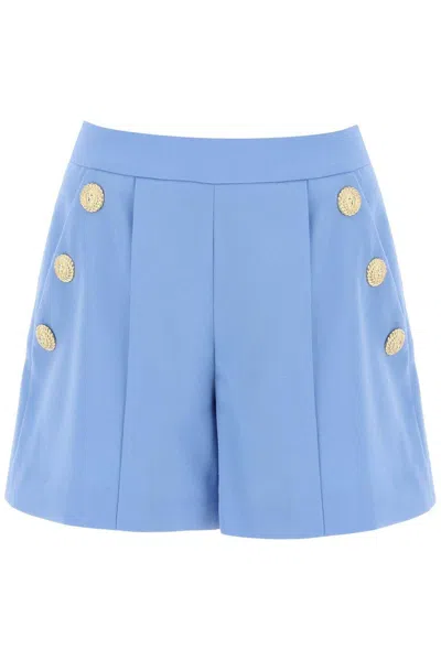 Balmain Button Embellished Pleated Shorts In Blue