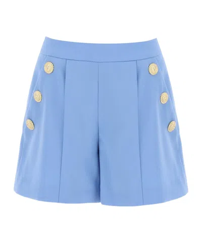 Balmain Button Embellished Pleated Shorts In Blue