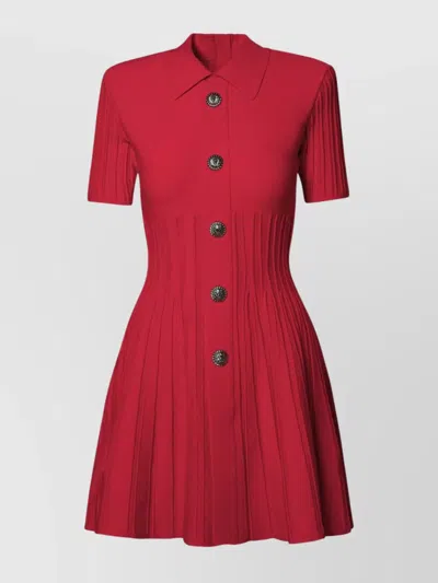 Balmain Button Embellished Pleated Skirt Dress In Red