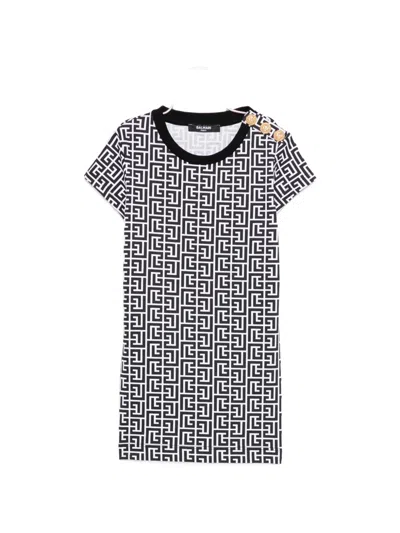 Balmain Kids' Button-embellished Print T-shirt In White