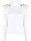 BALMAIN BUTTON-EMBELLISHED RIBBED-KNIT JUMPER