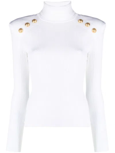 BALMAIN BUTTON-EMBELLISHED RIBBED-KNIT JUMPER