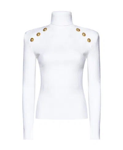 Balmain Rib Knit Viscose Sweater In White