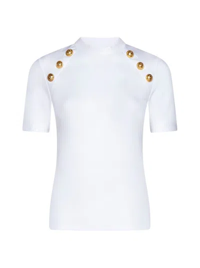 Balmain Button Embellished Slim Fit Top In Bianco