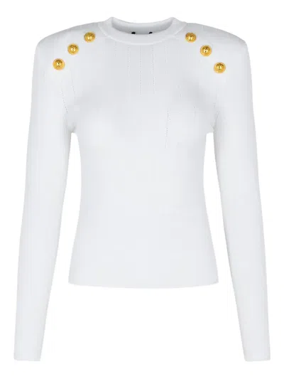 Balmain Rib Knit Viscose Sweater In White