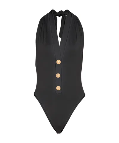 Balmain Button-embellished Swimsuit In Black