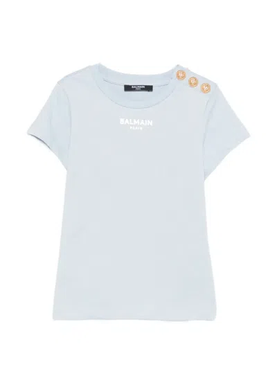 Balmain Kids' Button-embellished T-shirt In Blue