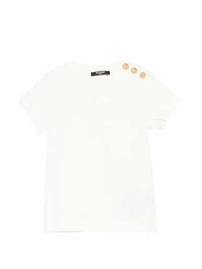 Balmain Kids' Button-embellished T-shirt In Neutral