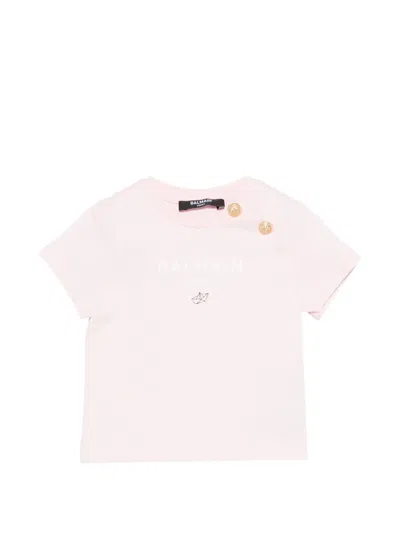 Balmain Babies' Button-embellished T-shirt In Pink