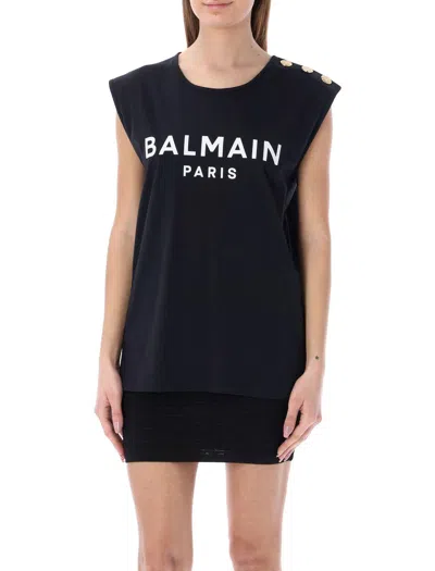 Balmain Button Embellished Tank Top In Nero/bianco