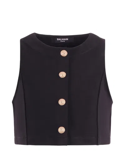 Balmain Kids' Button-embellished Top In Black