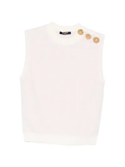 Balmain Button-embellished Top In White