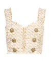 Balmain Button-embellished Tweed Cropped Top In Nude
