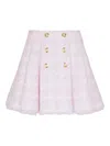 Balmain Button-embellished Tweed Flared Skirt In Pink