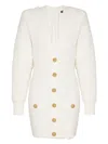 Balmain Button-embellished Tweed Mini Dress In White