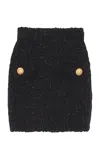Balmain Button-embellished Tweed Mini Skirt In Black