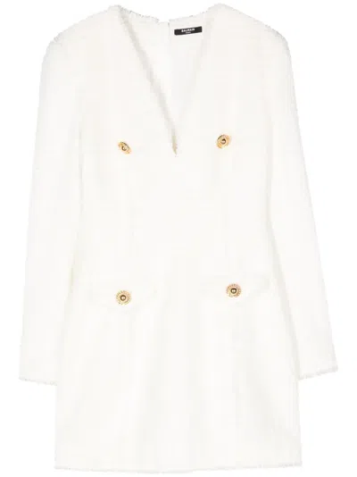 Balmain Button-embellished Tweed Minidress In White