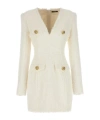 Balmain Button-embellished Tweed Minidress In White