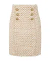 Balmain Beige Tweed Skirt With Front Golden Buttons In Cotton Blend Woman In Nude