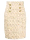 Balmain Women's High Waisted 6 Button Tweed Short Skirt In Neutrals