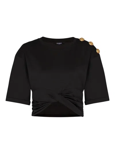BALMAIN BUTTON-EMBELLISHED TWIST-FRONT T-SHIRT