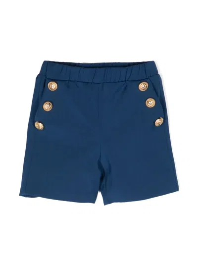 Balmain Babies' Button-embellished Wool Shorts In Blue