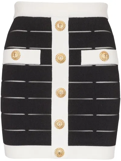 BALMAIN BUTTON-EMBELLISHMENT KNITTED MINI SKIRT