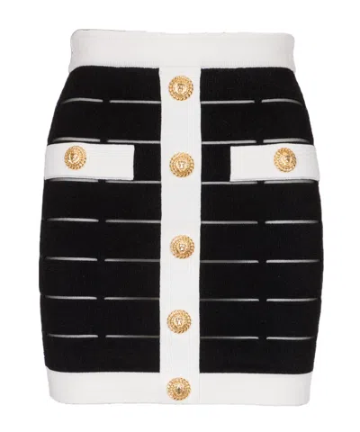 BALMAIN BALMAIN TWO-TONE BUTTONED KNIT SKIRT