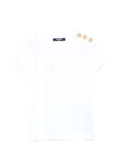 Balmain Kids' Button-embellishment T-shirt In White
