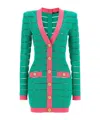 Balmain Two-tone Knit Dress Featuring Button Detailing In Green