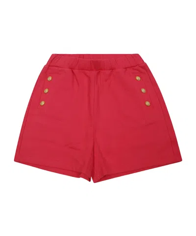 Balmain Button-embossed Cotton Shorts In Red