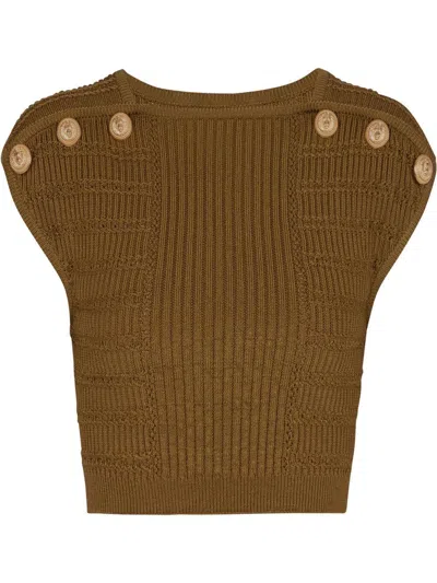 BALMAIN BALMAIN BUTTON EMBOSSED KNIT CROPPED TOP