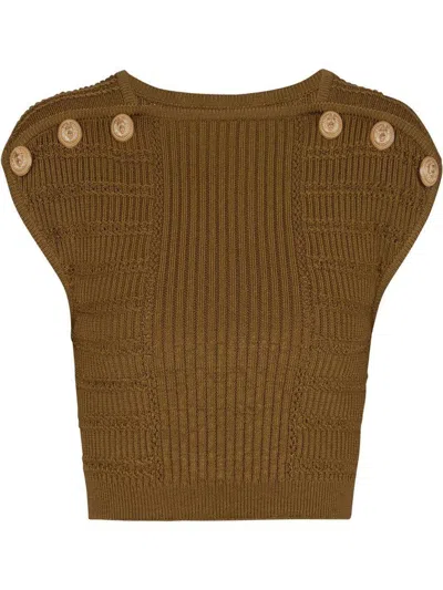Balmain Button-embossed Knit Cropped Top