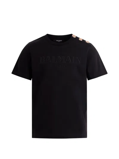 Balmain Kids' Button Embroidered T-shirt In Black