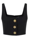 Balmain Cropped Sleeveless Top Gold Button Detail In Black