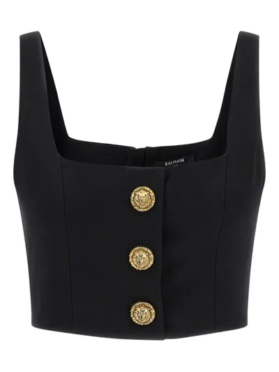 BALMAIN BUTTON-FASTENING CROPPED TOP