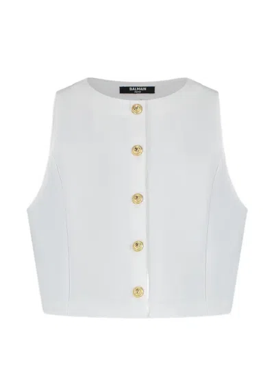 Balmain Kids Button-embellished Crewneck Top In White
