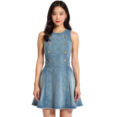 Balmain Button Flare Light Blue Denim Dress
